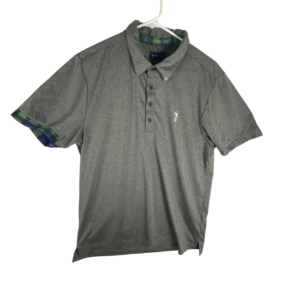 William Murray Polo Shirt Mens Medium Gray Tartan Trim Golf Performance Stretch